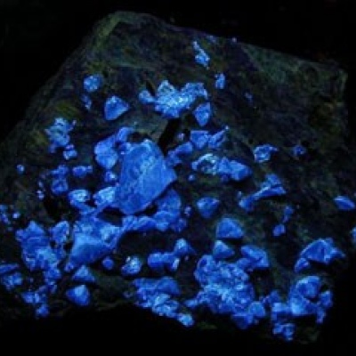 Benitoite under filtered UV Light